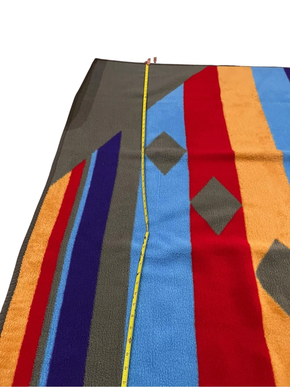 Vintage 1970s DOLAN Velour Blanket, Retro Geometric Design, 66 × 54 in